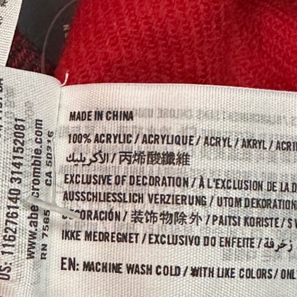 NWT Abercrombie & Fitch Buffalo Plaid Scarf Red/Black (unisex) - Picture 3 of 8